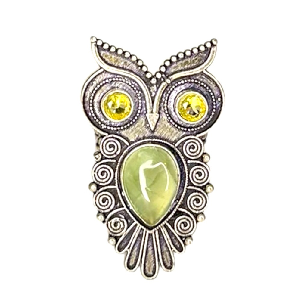 Vtg Owl Ring with Faux Labradolite Stone